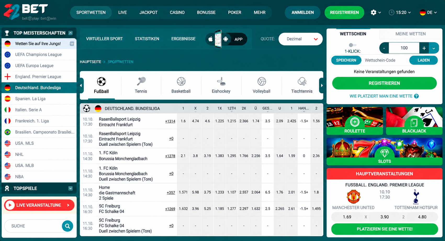 Bet22 Sportwetten-Plattform